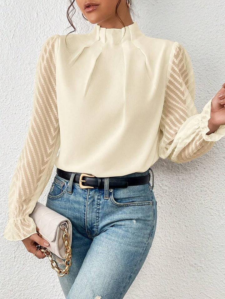 High Neck Lantern Sleeve Blouse