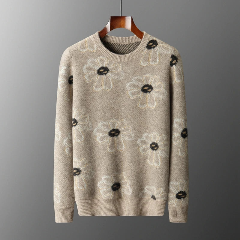 Cashmere Floral Pattern Knit Sweater