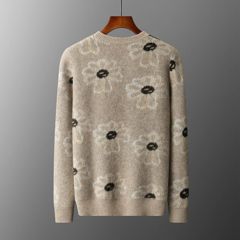 Cashmere Floral Pattern Knit Sweater