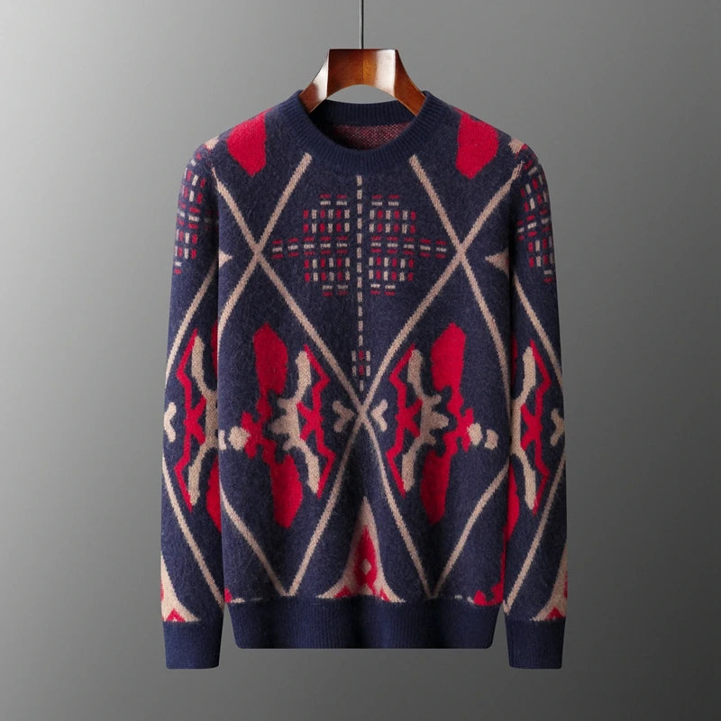 Cashmere Jacquard Diamond Knit Sweater