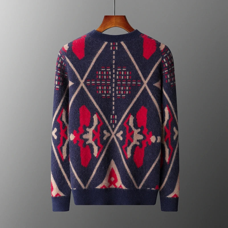 Cashmere Jacquard Diamond Knit Sweater