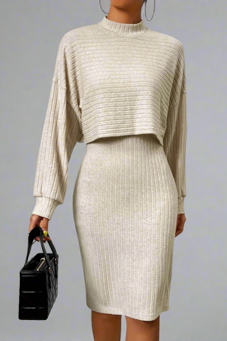 Classy Ribbed Two Piece Dress Set
