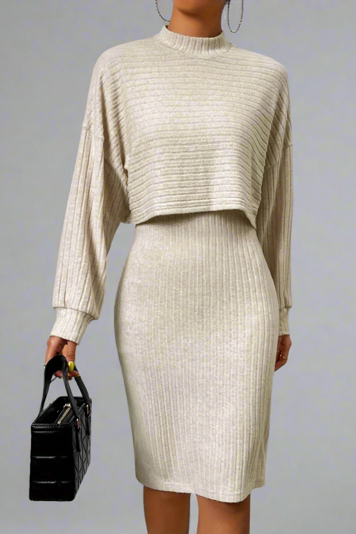 Classy Ribbed Two Piece Dress Set
