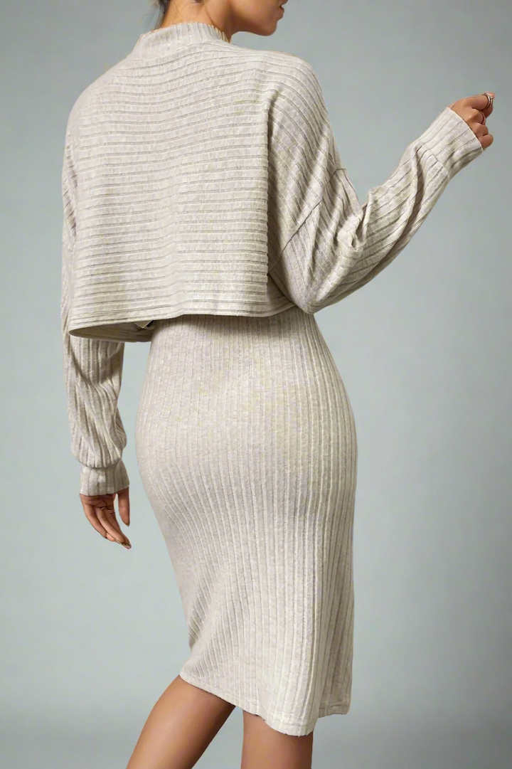 Classy Ribbed Two Piece Dress Set