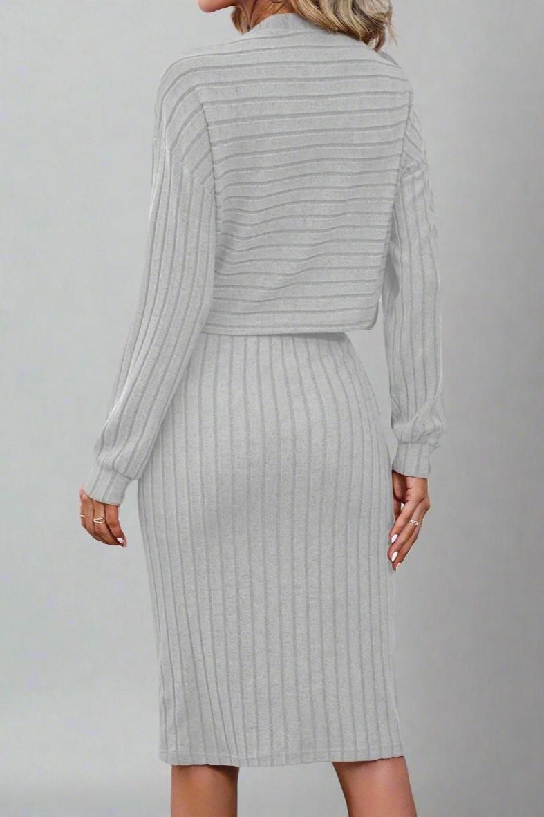 Classy Ribbed Two Piece Dress Set