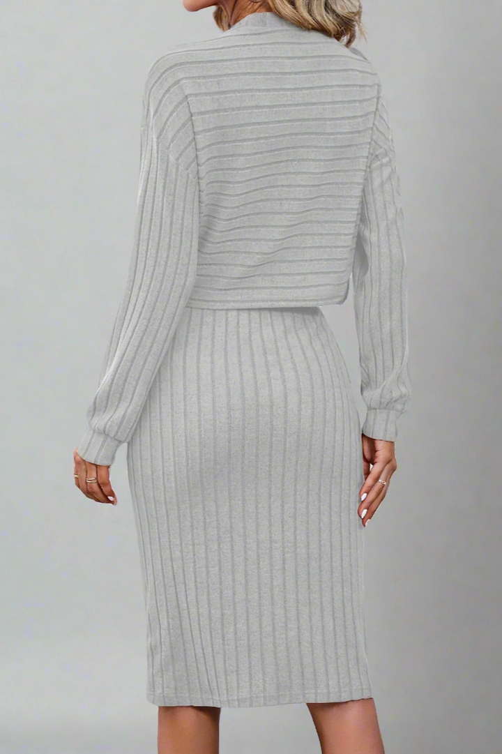 Classy Ribbed Two Piece Dress Set