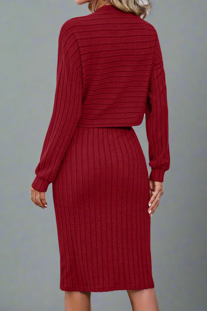 Classy Ribbed Two Piece Dress Set