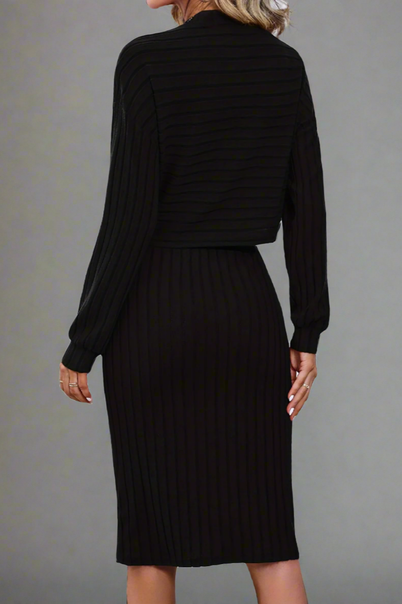 Classy Ribbed Two Piece Dress Set