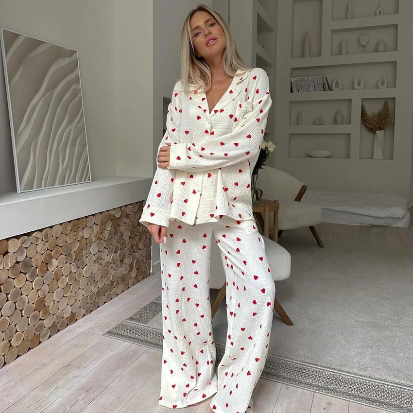 Cotton Heart Print Pajamas Set