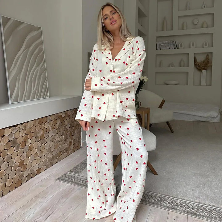 Cotton Heart Print Pajamas Set