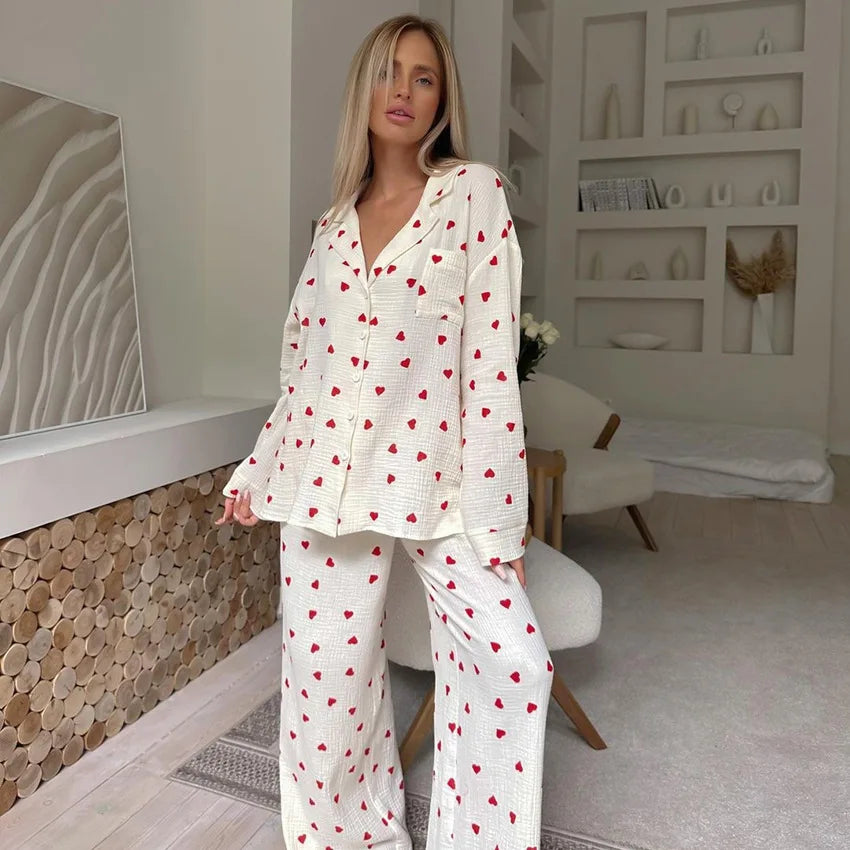 Cotton Heart Print Pajamas Set