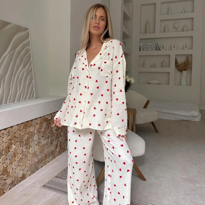 Cotton Heart Print Pajamas Set