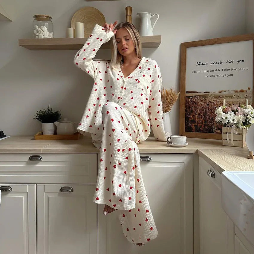 Cotton Heart Print Pajamas Set