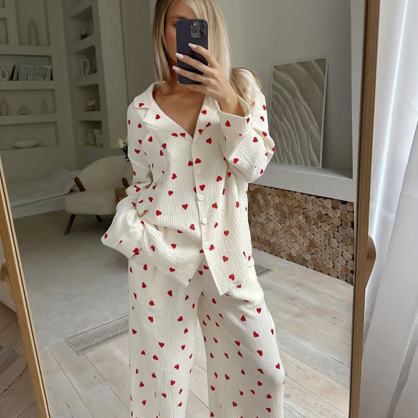 Cotton Heart Print Pajamas Set