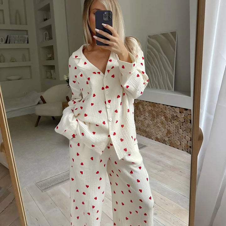 Cotton Heart Print Pajamas Set