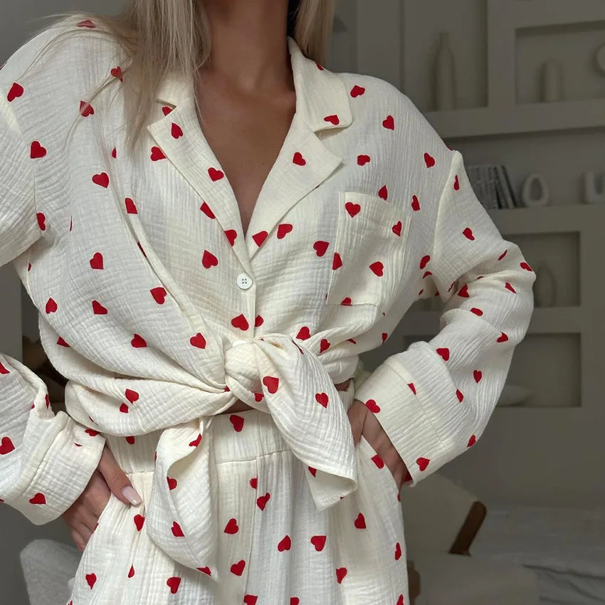 Cotton Heart Print Pajamas Set