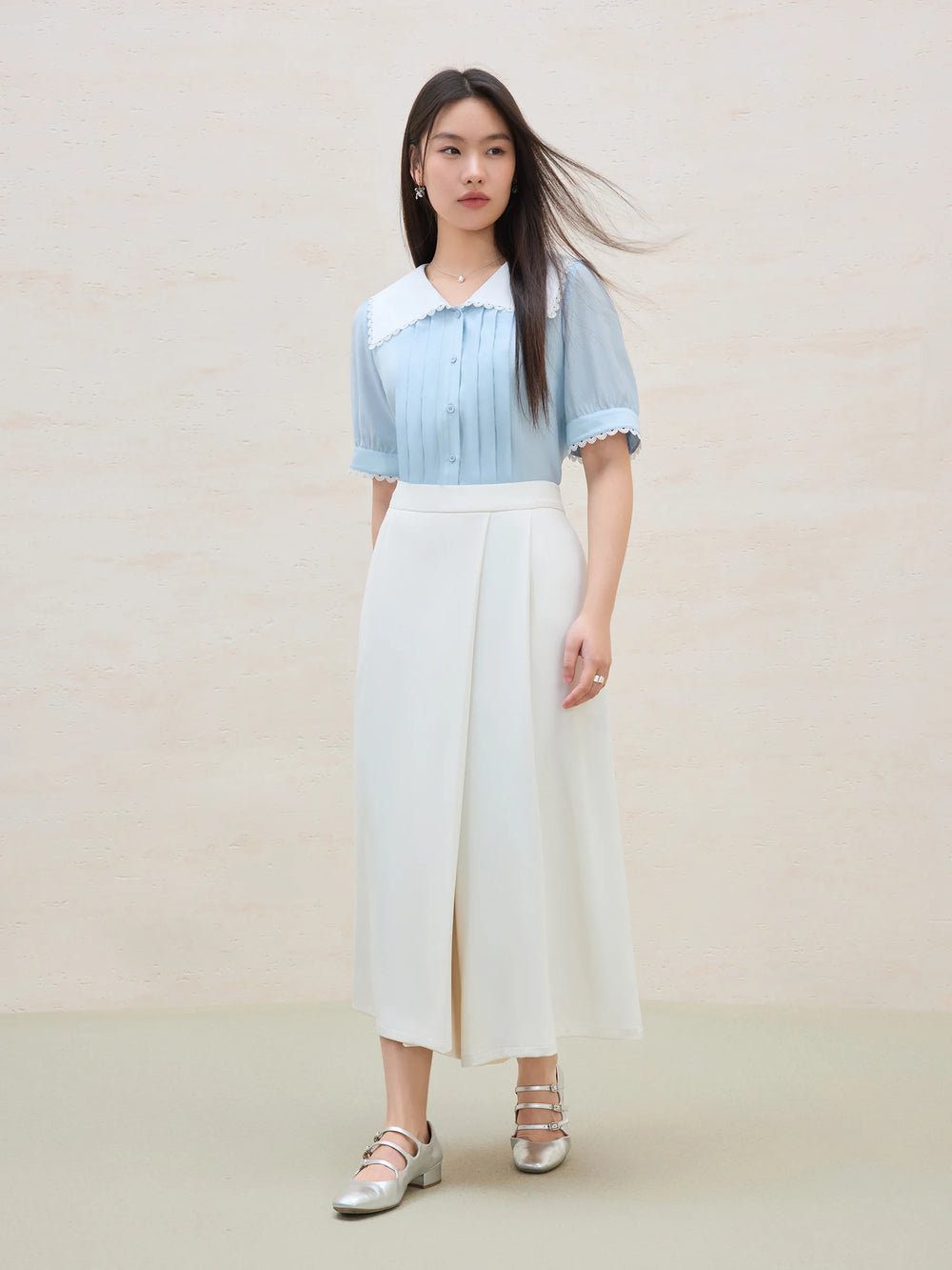 Elegant Wide-Leg Culottes with Slanted Flap Detail