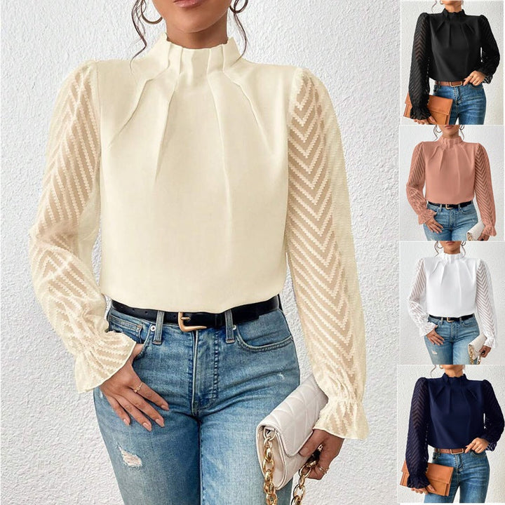 High Neck Lantern Sleeve Blouse