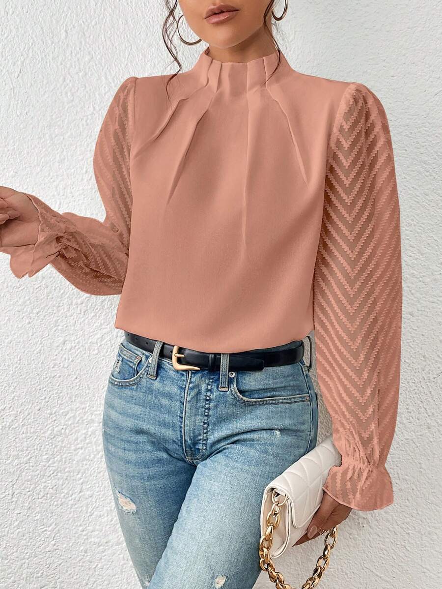 High Neck Lantern Sleeve Blouse