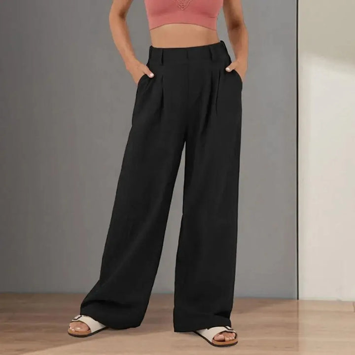 High Waist Wide Leg Pleated Trousers
