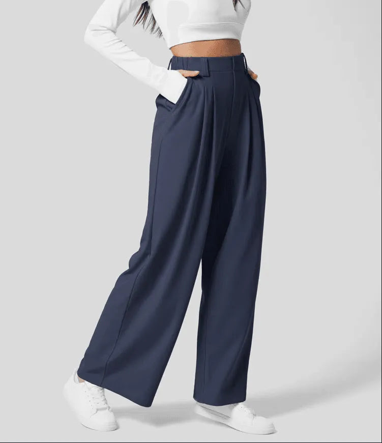 High Waist Wide Leg Pleated Trousers
