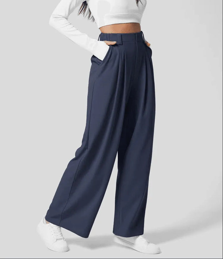 High Waist Wide Leg Pleated Trousers