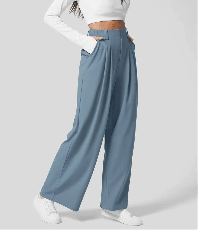 High Waist Wide Leg Pleated Trousers