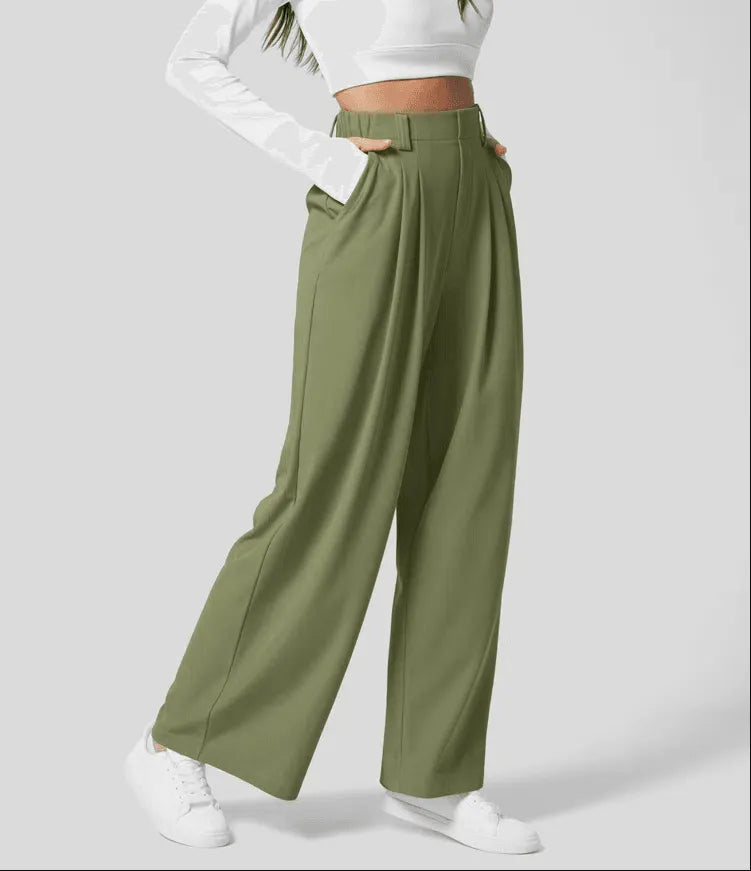 High Waist Wide Leg Pleated Trousers