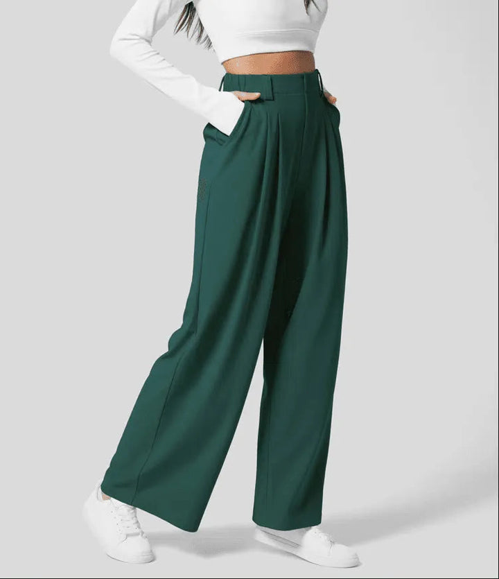 High Waist Wide Leg Pleated Trousers