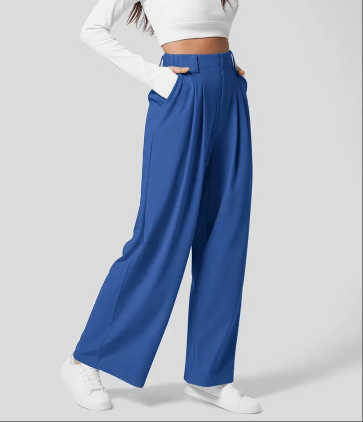 High Waist Wide Leg Pleated Trousers