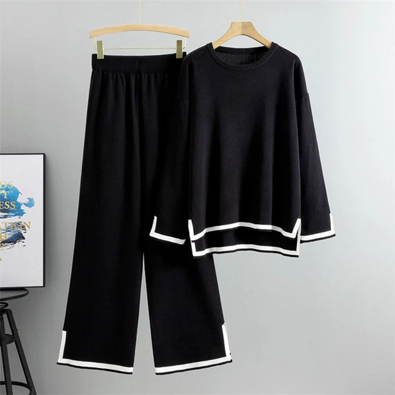 Knit Contrast Trim Loungewear Set