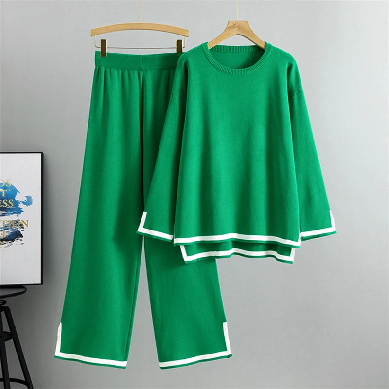 Knit Contrast Trim Loungewear Set