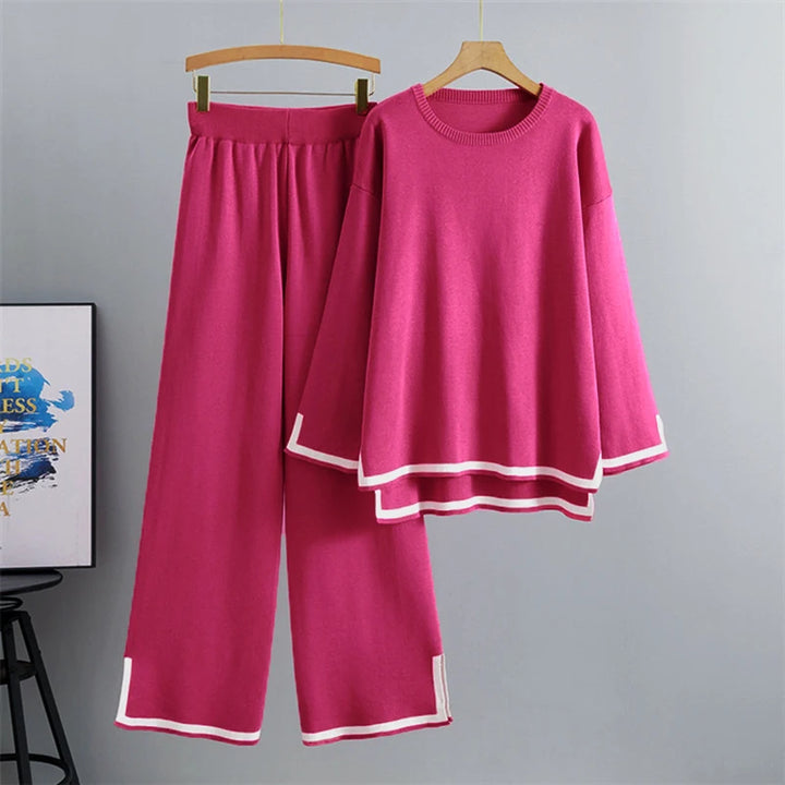 Knit Contrast Trim Loungewear Set