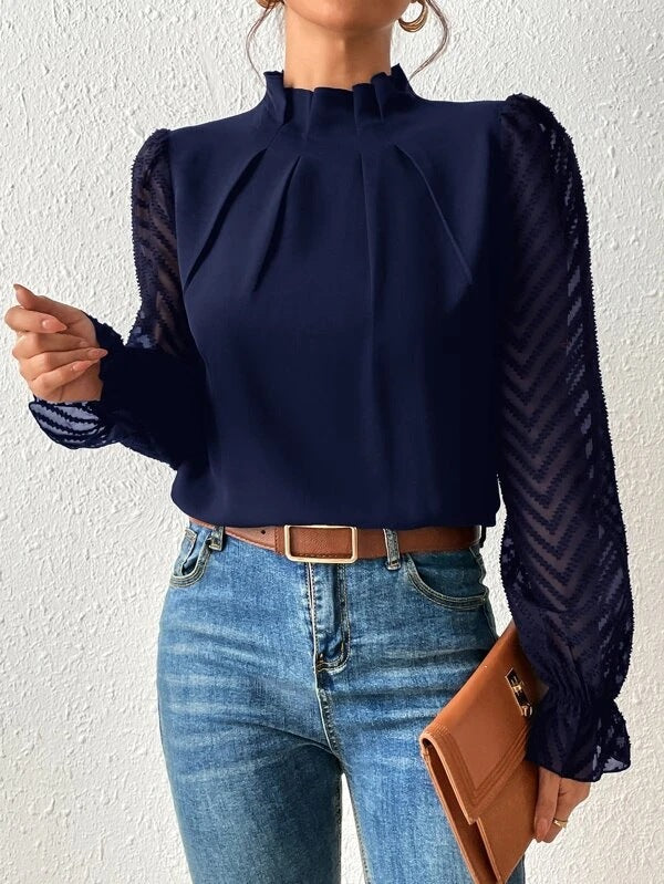 High Neck Lantern Sleeve Blouse