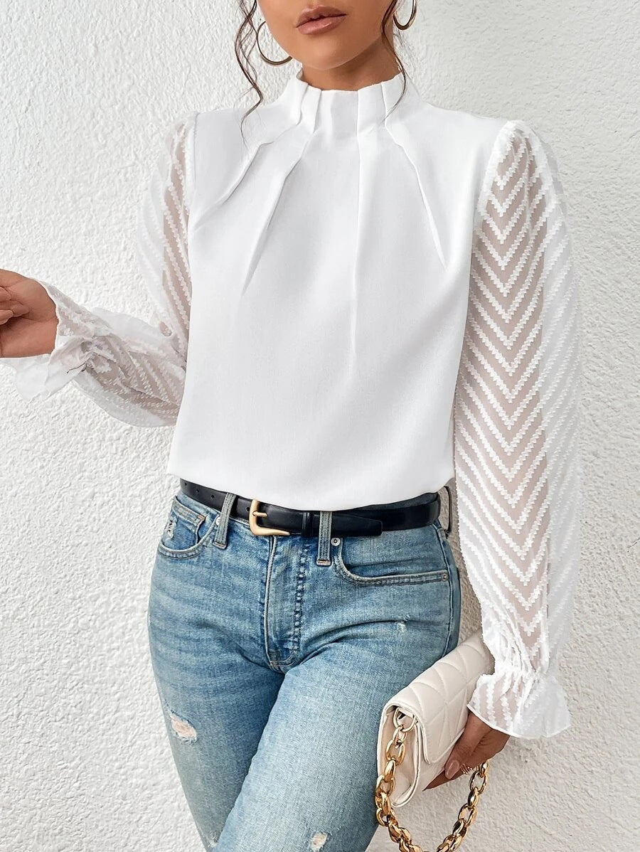 High Neck Lantern Sleeve Blouse