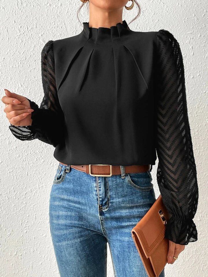 High Neck Lantern Sleeve Blouse