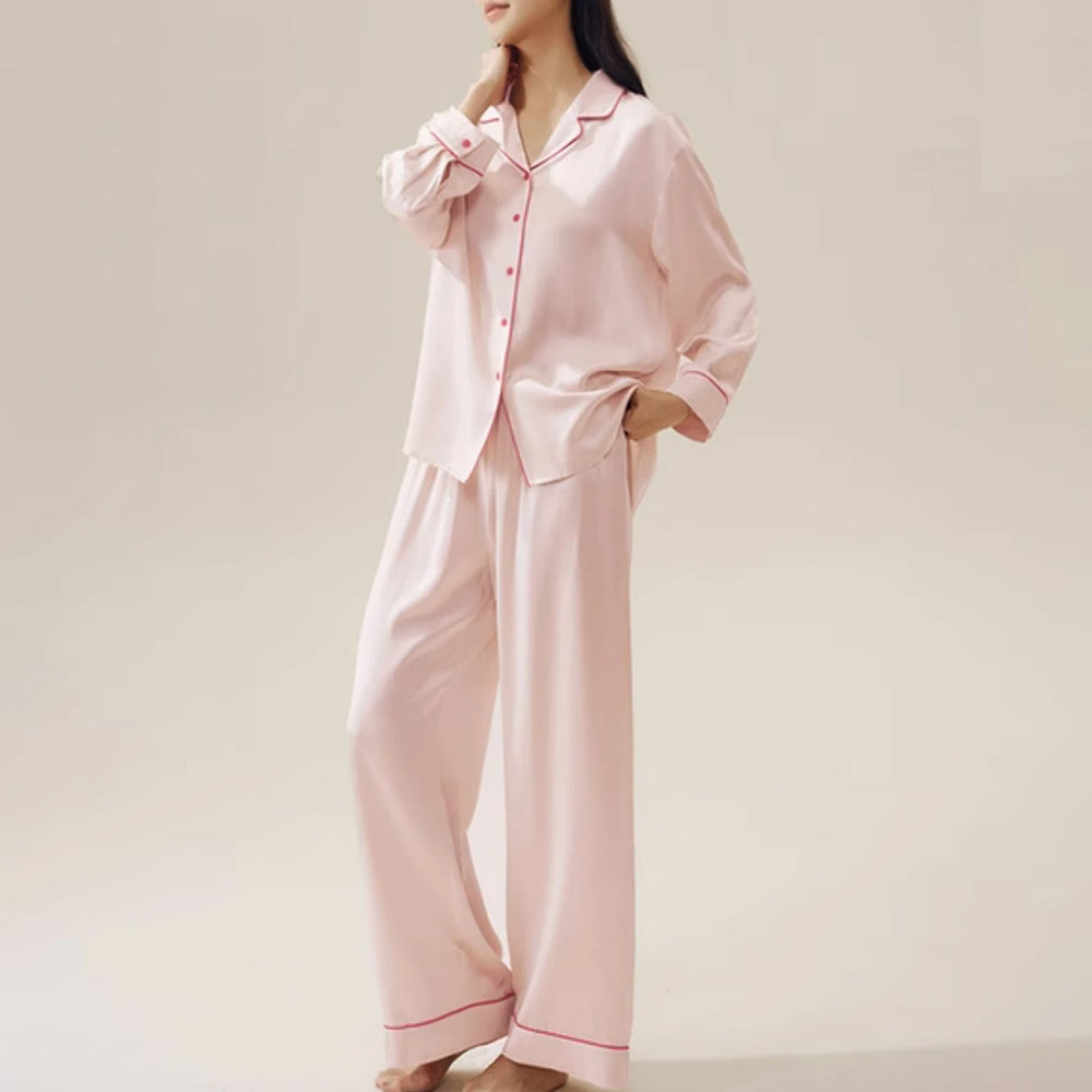 Luxury Pink Satin Pyjama Set Loungewear
