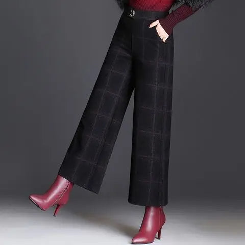 Plaid Wide-Leg High-Waist Tailored Trousers