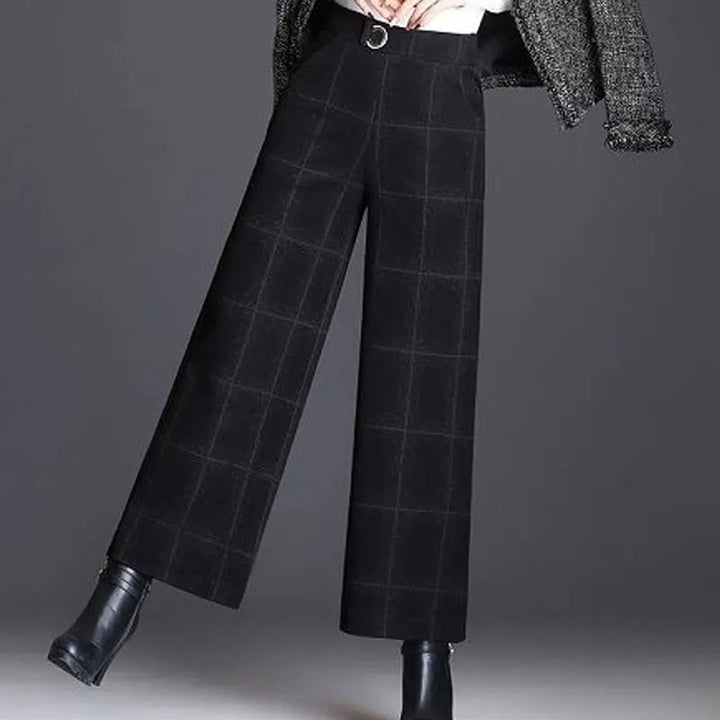 Plaid Wide-Leg High-Waist Tailored Trousers