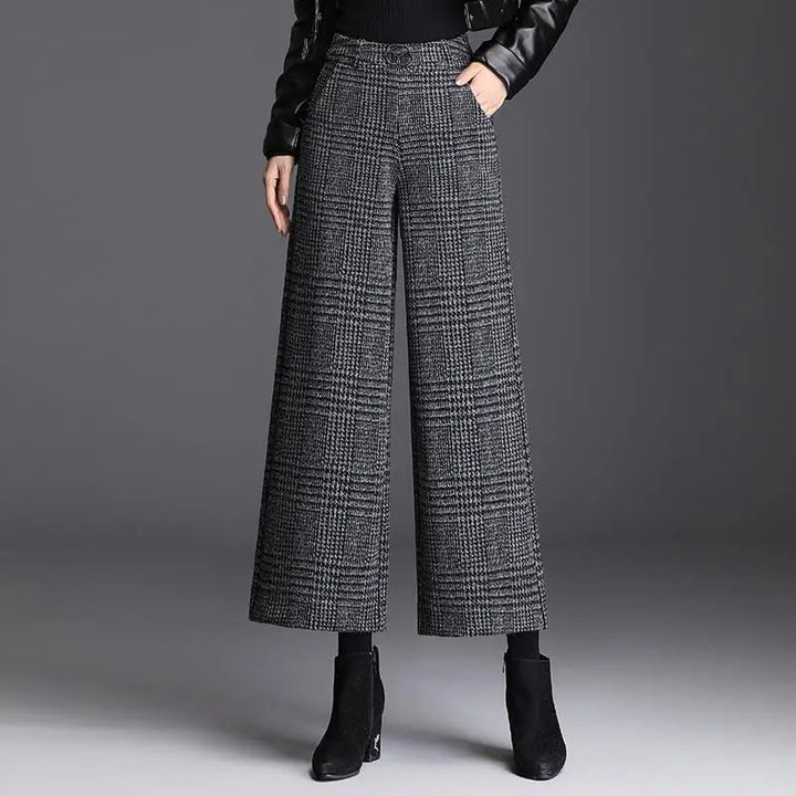 Plaid Wide-Leg High-Waist Tailored Trousers