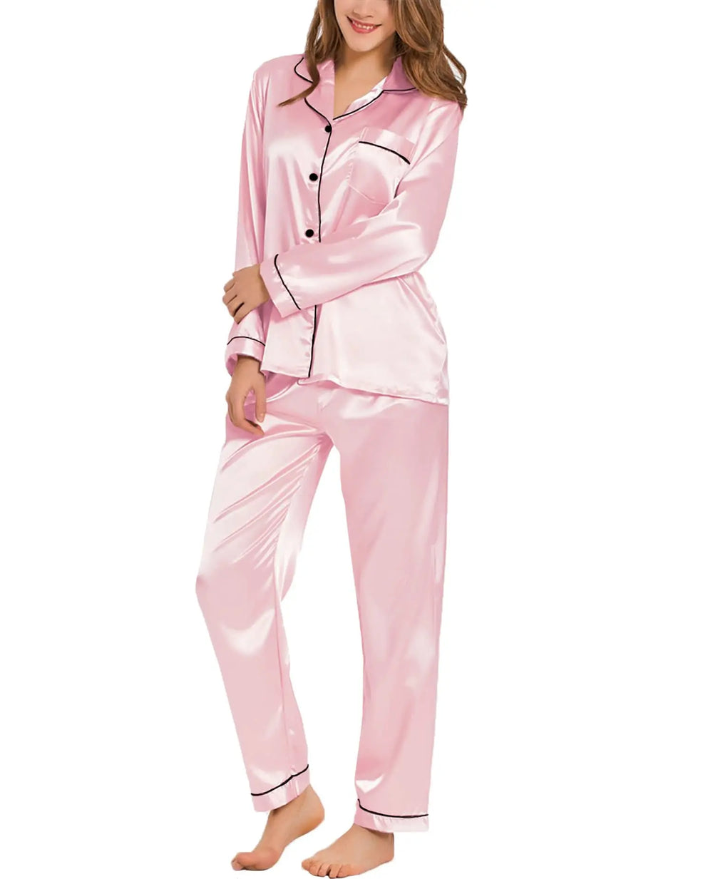 Silk Satin Button-Down Pajama Set