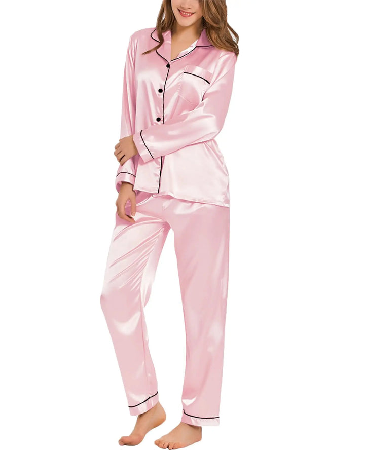 Silk Satin Button-Down Pajama Set