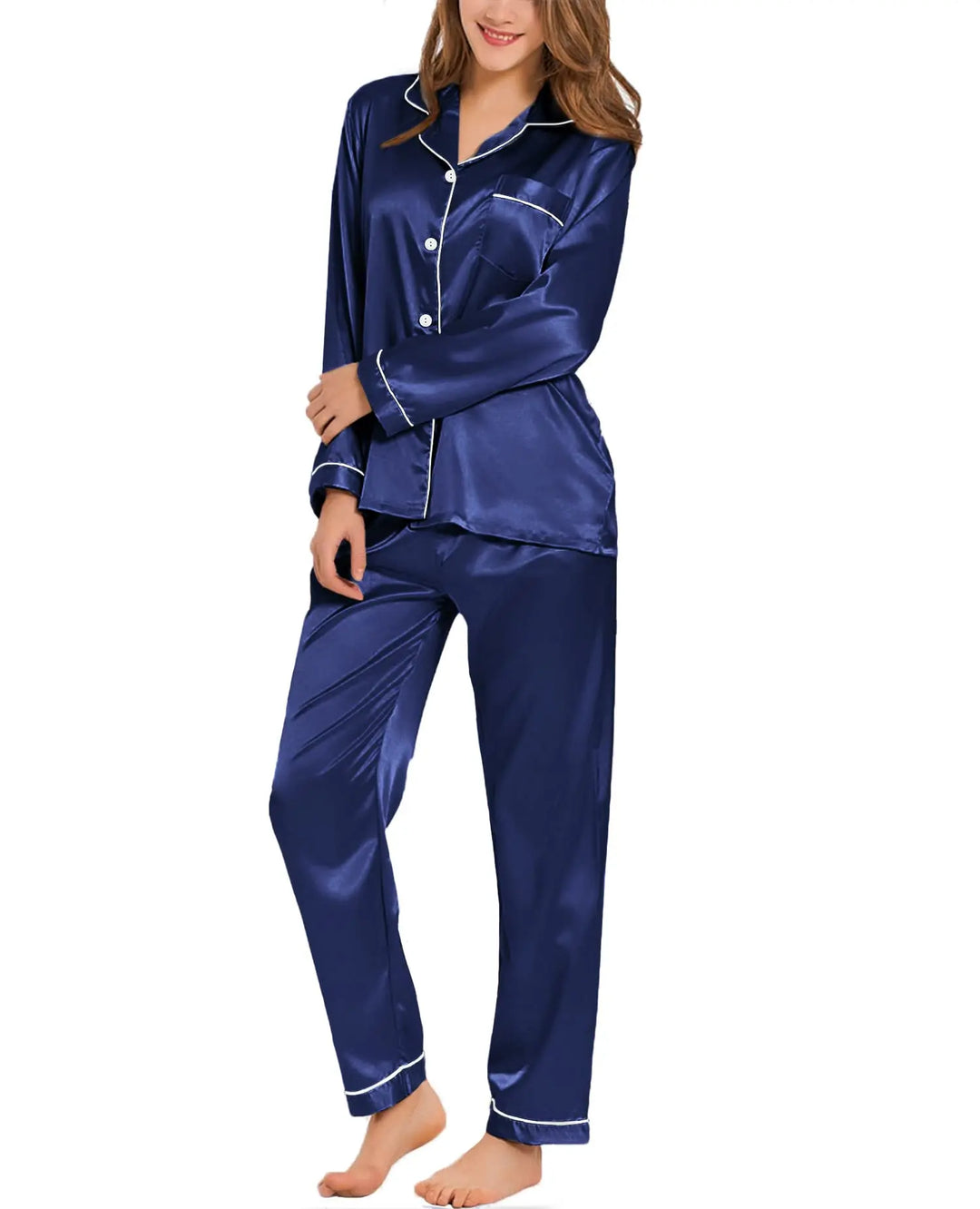 Silk Satin Button-Down Pajama Set