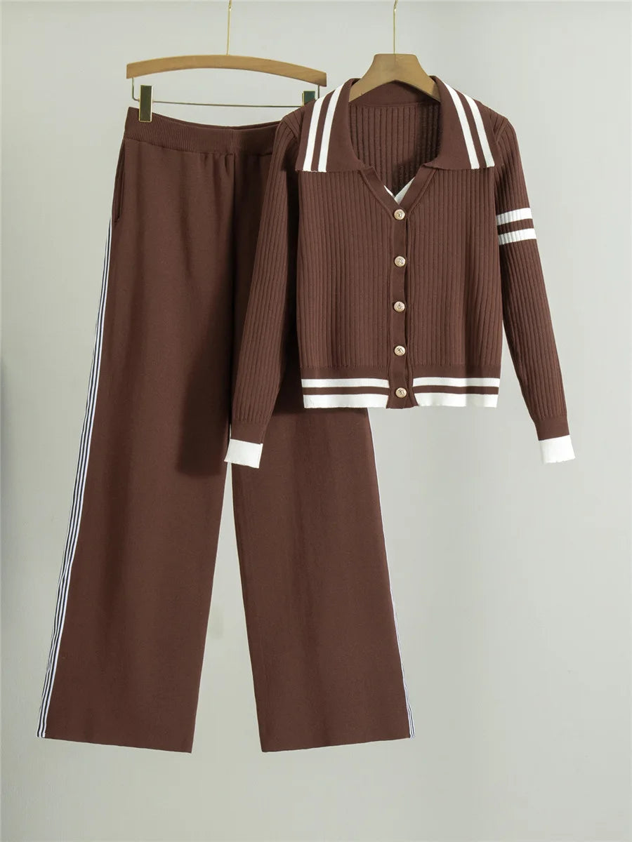 Sporty Contrast Stripe Knit Lounge Set