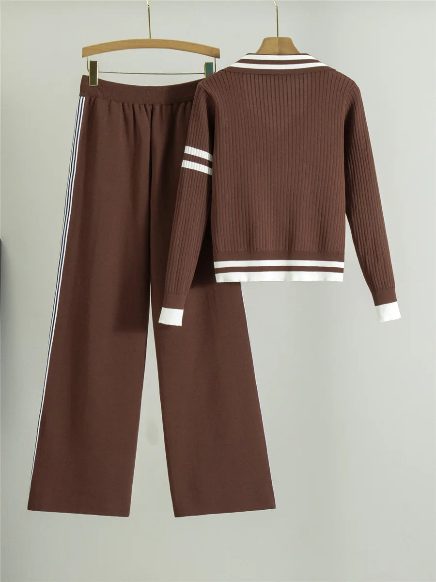 Sporty Contrast Stripe Knit Lounge Set