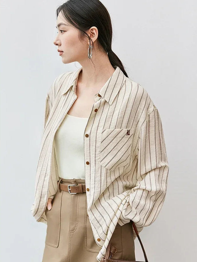 Women's Striped Linen Shirt Casual Blouses