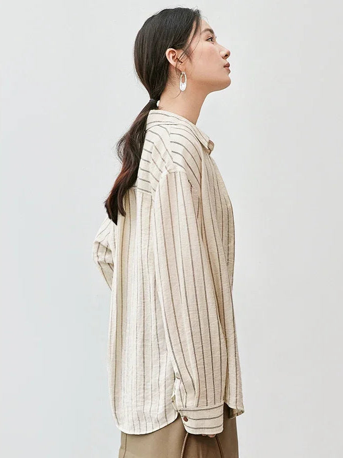 Women's Striped Linen Shirt Casual Spring