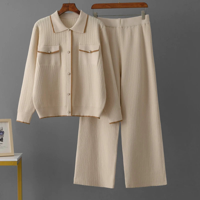 Stylish Knit Breasted Polo Two Pieces Sets