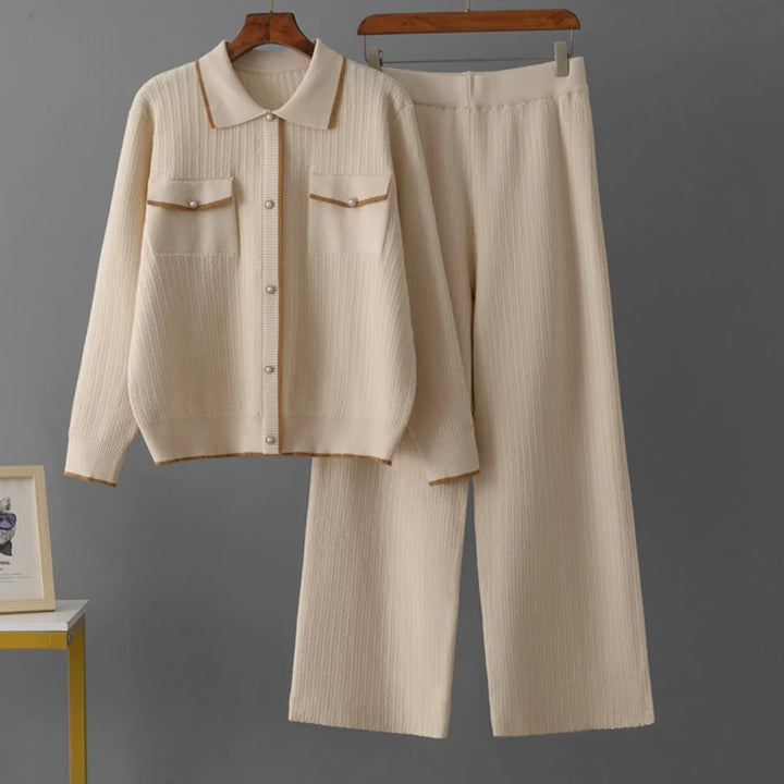 Stylish Knit Breasted Polo Two Pieces Sets