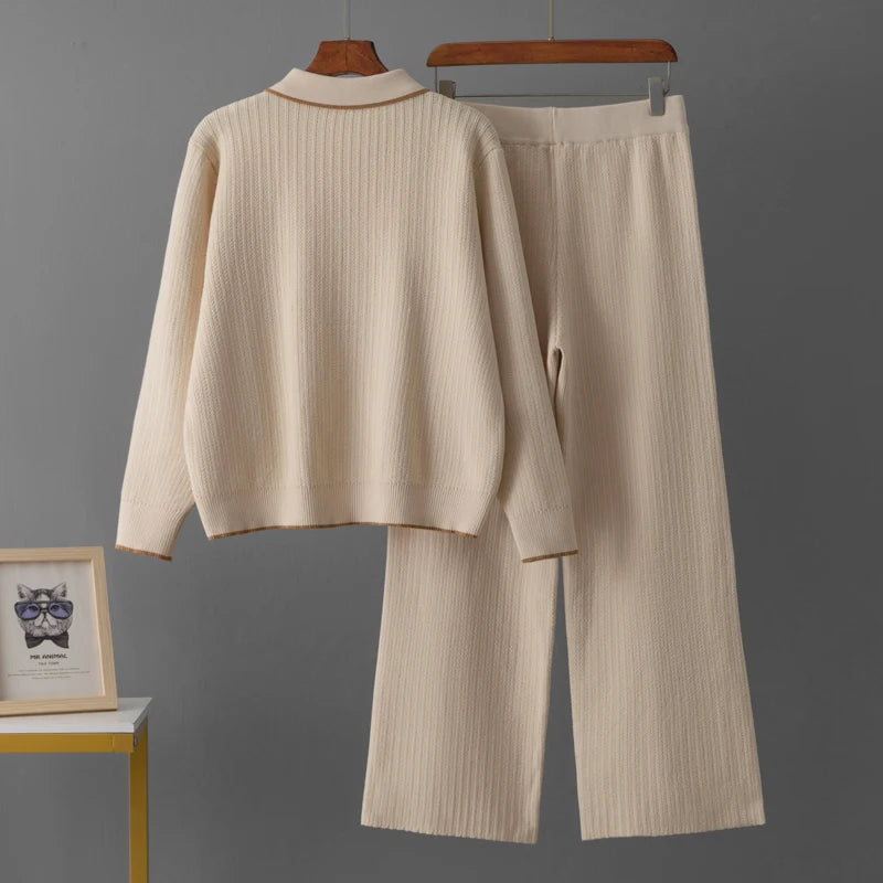 Stylish Knit Breasted Polo Two Pieces Sets